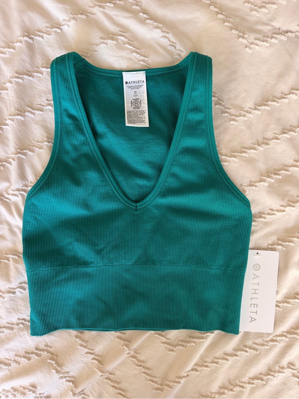 Athleta Women's Teal Ribbed V-Neck Crop Tank Top/Sports Bra
